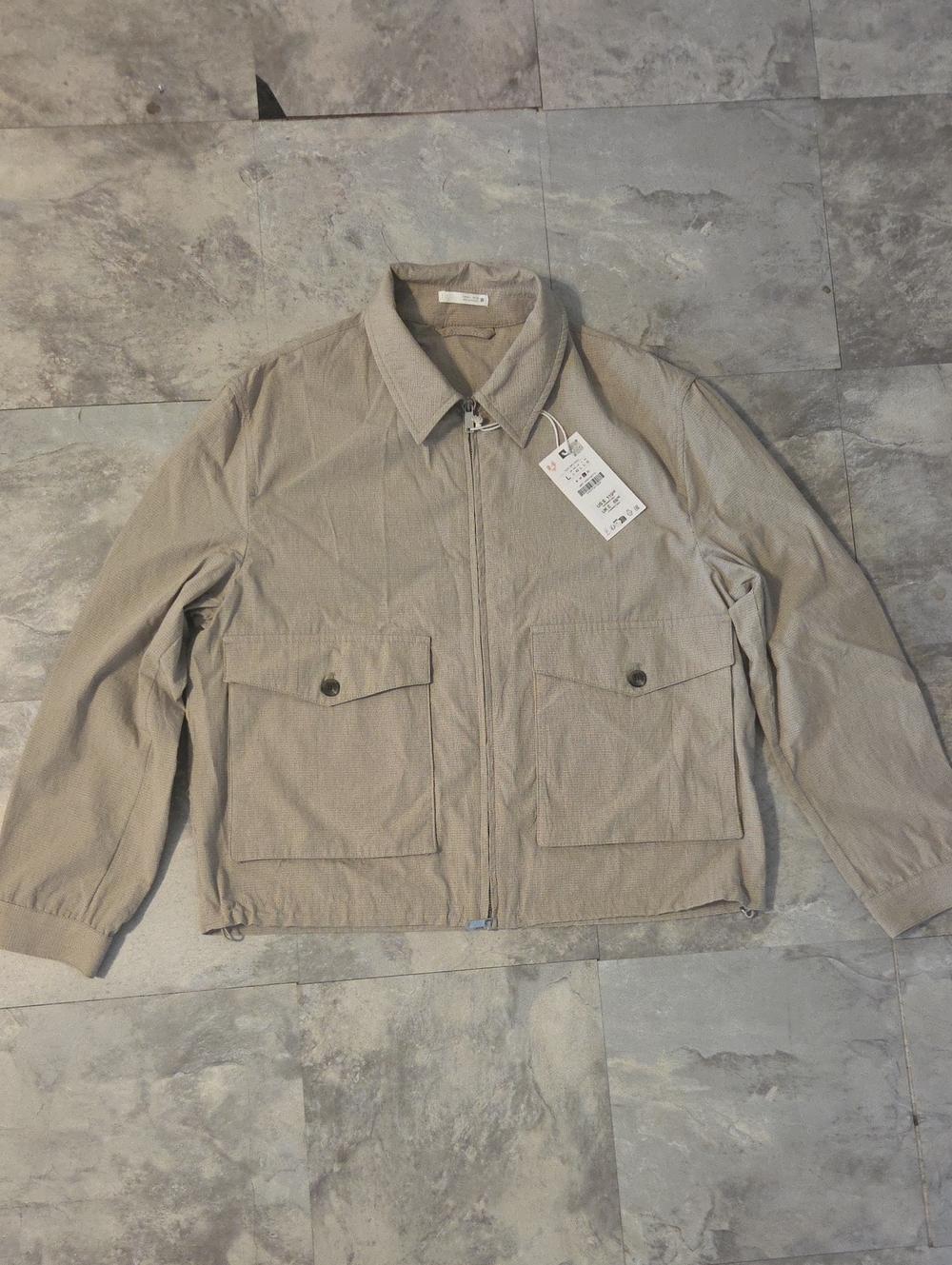 Zara Men's Light Taupe Zip-Front Shirt Jacket